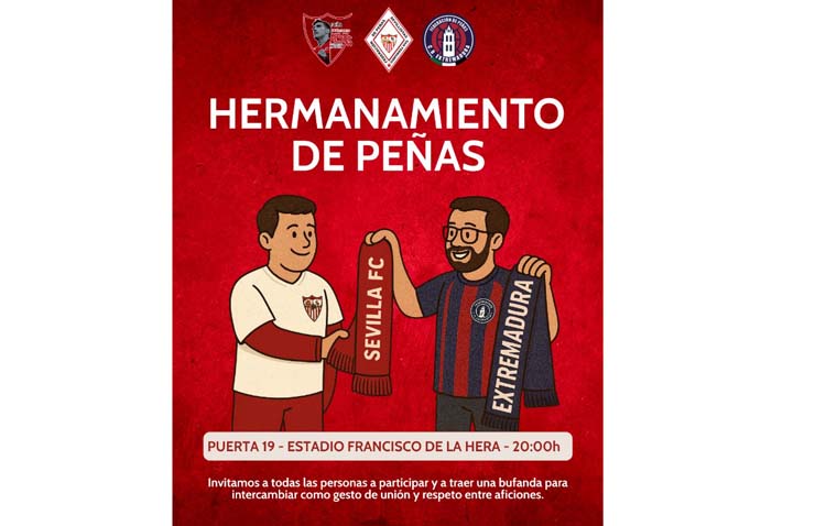 Las aficiones de Extremadura y Sevilla FC se hermanarán en un acto organizado por la peña sevillista José Antonio Reyes de Utrera