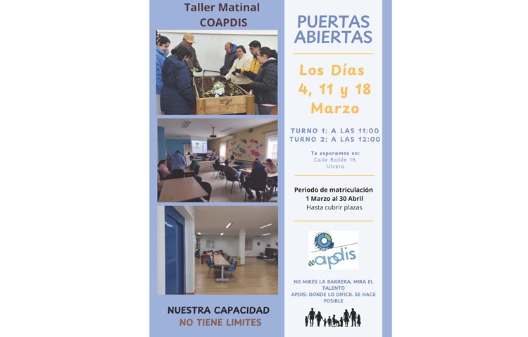 APDIS Utrera organiza unas Jornadas de Puertas Abiertas para presentar su Taller de Inclusión y Desarrollo Personal «CoAPDIS»