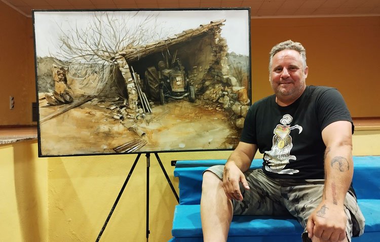 El artista utrerano Abraham Pinto, triunfador en otros dos certámenes de pintura rápida