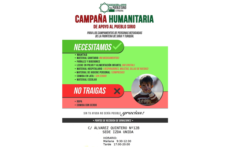 Campaña de recogida de material y alimentos en Utrera para el pueblo sirio