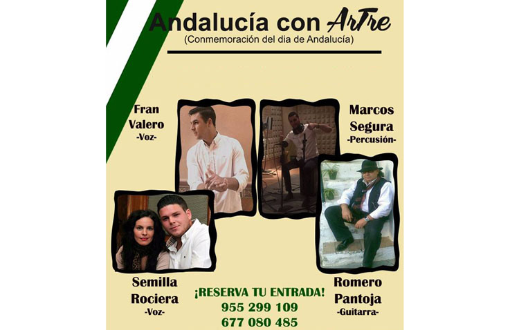 Cuatro artistas en la sala «Artre» en un concierto para celebrar el Día de Andalucía