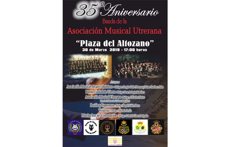 Un concierto con las seis bandas de música locales para celebrar el 35º aniversario de la Asociación Musical Utrerana