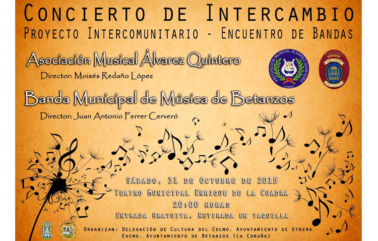 La banda «Álvarez Quintero» protagoniza un concierto en el teatro con una banda de música gallega