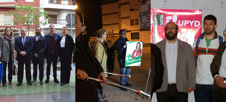 Las pegadas de carteles y las primeras visitas de políticos marcan el comienzo de la campaña electoral andaluza en Utrera