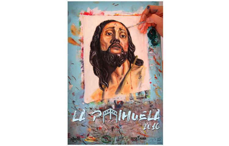 Una fotografía a un cuadro recién pintado, anuncio de la Semana Santa en la tertulia «La Parihuela»