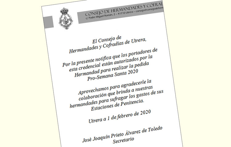 Las hermandades de Utrera llevarán de nuevo acreditaciones para evitar casos de fraude
