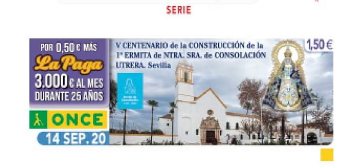 Así será el cupón que la ONCE dedicará al santuario de Consolación el 14 de septiembre
