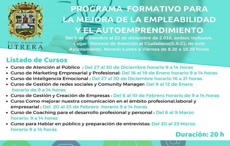 Ocho nuevos cursos para desempleados en Utrera