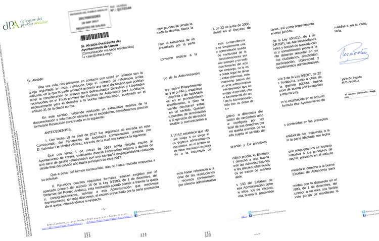 La falta de transparencia de Villalobos sobre el paseo de Consolación desespera al Defensor del Pueblo Andaluz