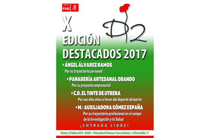 El PSOE entregará sus premios «Destacados» a Ángel Álvarez, Panadería Obando, el CD El Tinte y Mª Auxiliadora Gómez