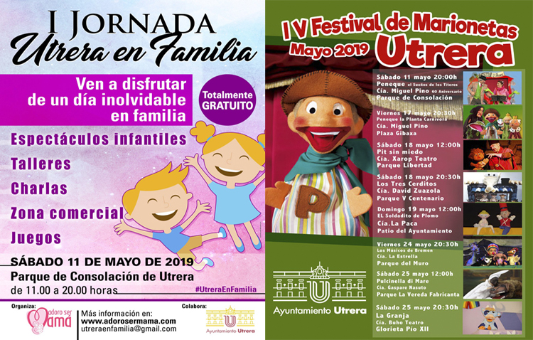 Un sábado de marionetas y de feria comercial sobre maternidad y mundo infantil en Utrera