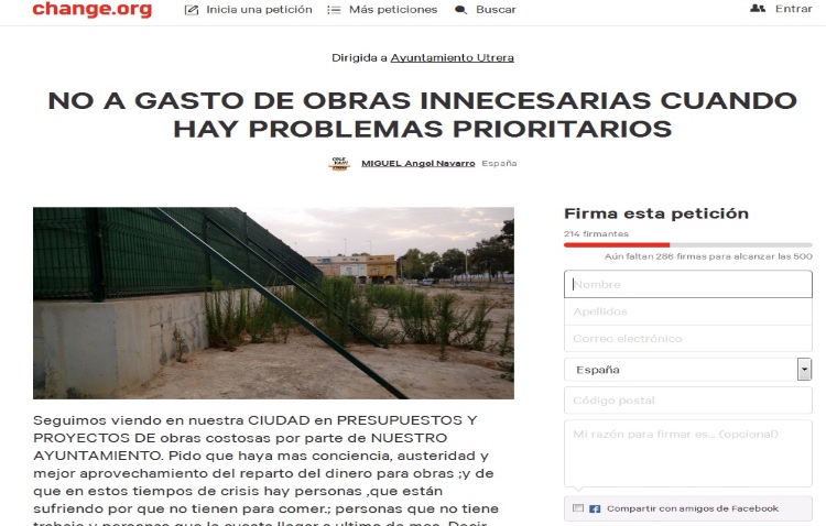Recogida de firmas para que el dinero público de Utrera se gaste en «obras necesarias»