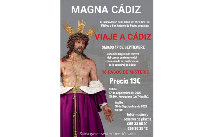 La hermandad de Fátima organiza un viaje a Cádiz para ver la procesión magna
