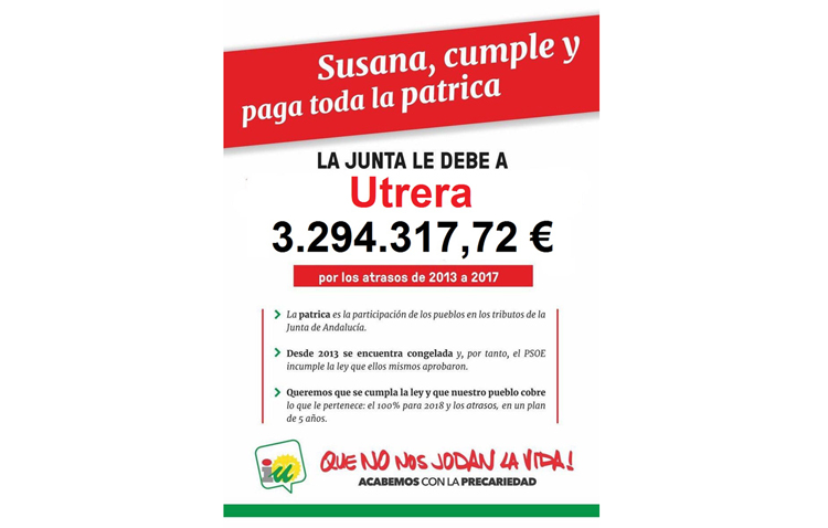 IU reclama que la Junta pague a Utrera los 3,3 millones de euros que le debe por los tributos autonómicos