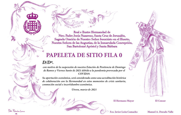 La hermandad de Jesús Nazareno reedita su papeleta de sitio simbólica con fines solidarios