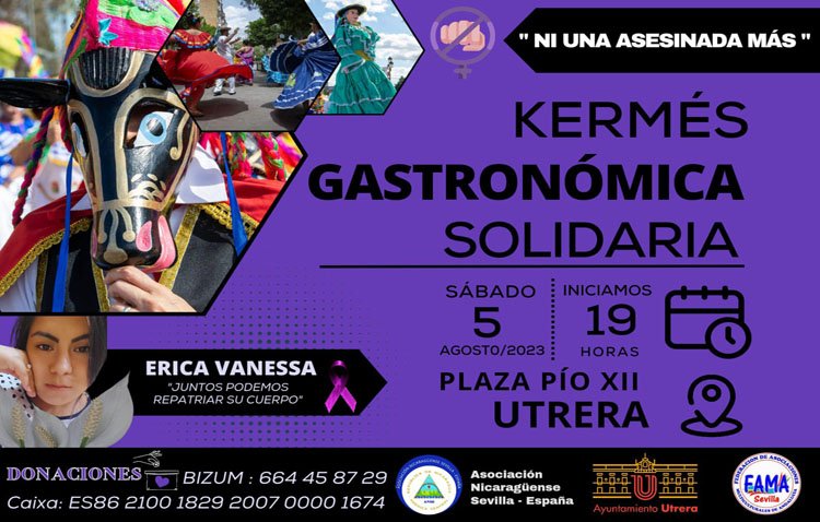 La asociación nicaragüense organiza una fiesta solidaria en Utrera para recaudar fondos y poder repatriar el cuerpo de Erica Vanessa