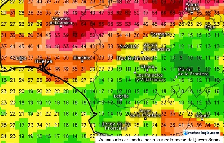 El Jueves Santo llega a Utrera con previsión de fuertes lluvias y un 100% de probabilidad de precipitaciones