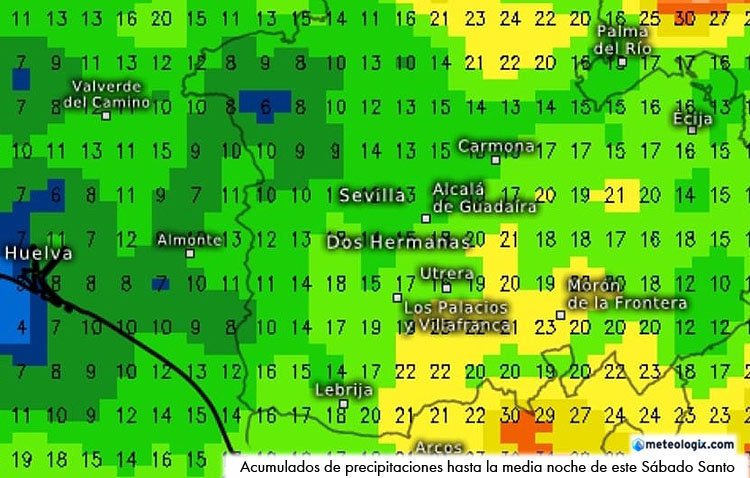Un Sábado Santo en Utrera con alta probabilidad de precipitaciones y viento fuerte