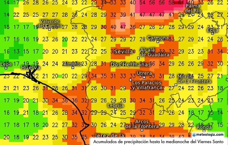 La alta probabilidad de lluvia marcará también el Viernes Santo en Utrera