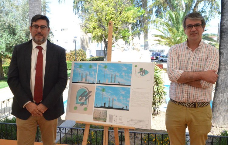 Cuatro grandes columnas con piezas cerámicas darán vida al proyecto de culminación del monumento a los Álvarez Quintero [IMÁGENES]
