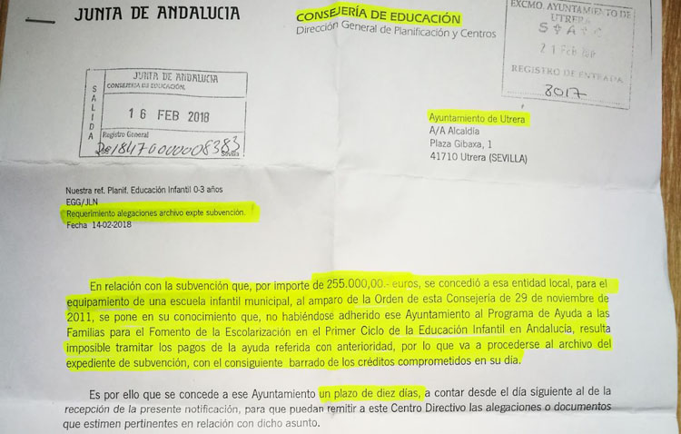 El gobierno de Utrera «deja perder» una subvención de 255.000 euros para equipar la nueva guardería de Campoverde