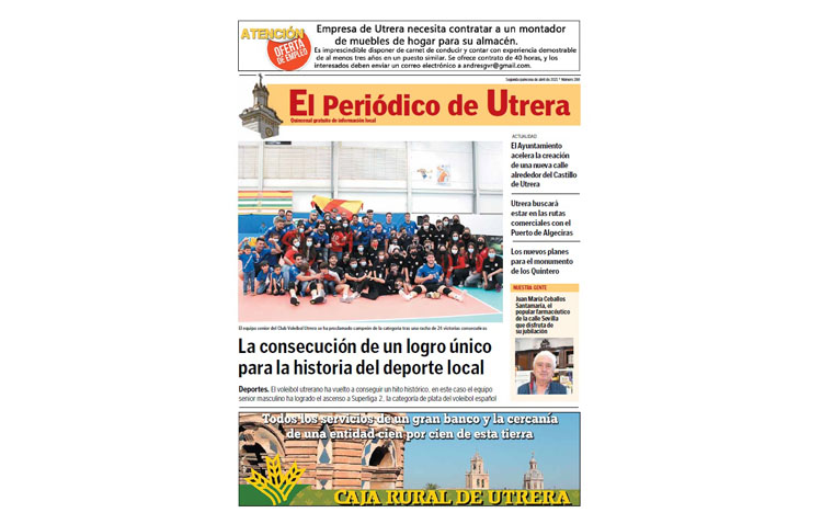La histórica hazaña del Club Voleibol Utrera, protagonista de «El Periódico de Utrera»