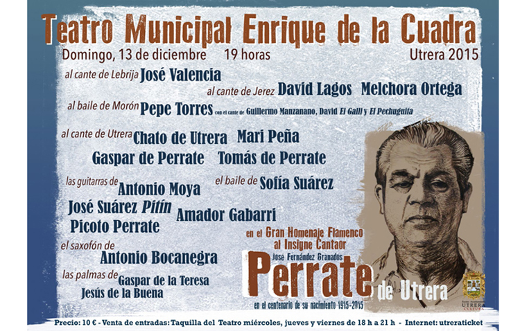 Un espectáculo flamenco rendirá homenaje a Perrate de Utrera en el centenario de su nacimiento