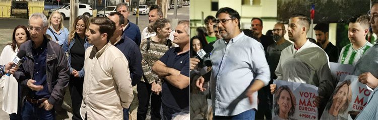 El PP y el PSOE inician en Utrera la campaña electoral con la tradicional pegada de carteles