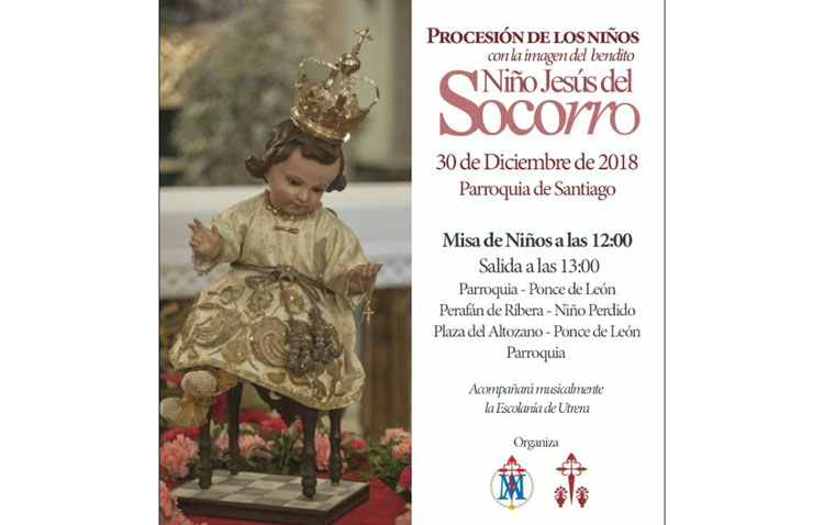 Procesión con el Niño de la Virgen del Socorro en la parroquia de Santiago