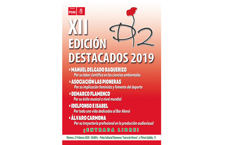 Ciencia, mujeres, música, hostelería y producción audiovisual, protagonistas de los premios «Destacados» del PSOE de Utrera