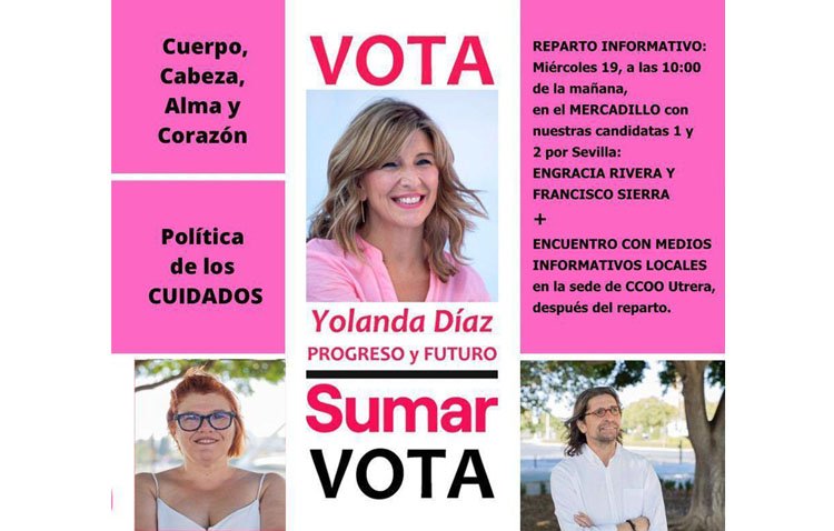 Dos candidatos de Sumar por la provincia de Sevilla visitarán Utrera para un reparto informativo en el mercadillo