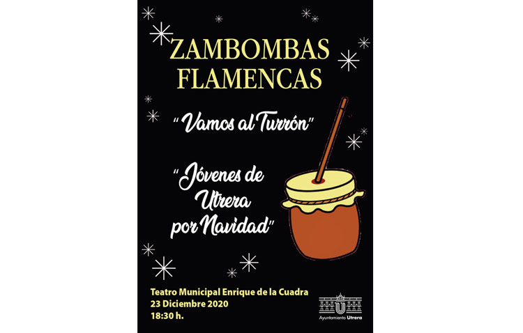 Dos zambombas flamencas en el teatro de Utrera como preludio de Nochebuena